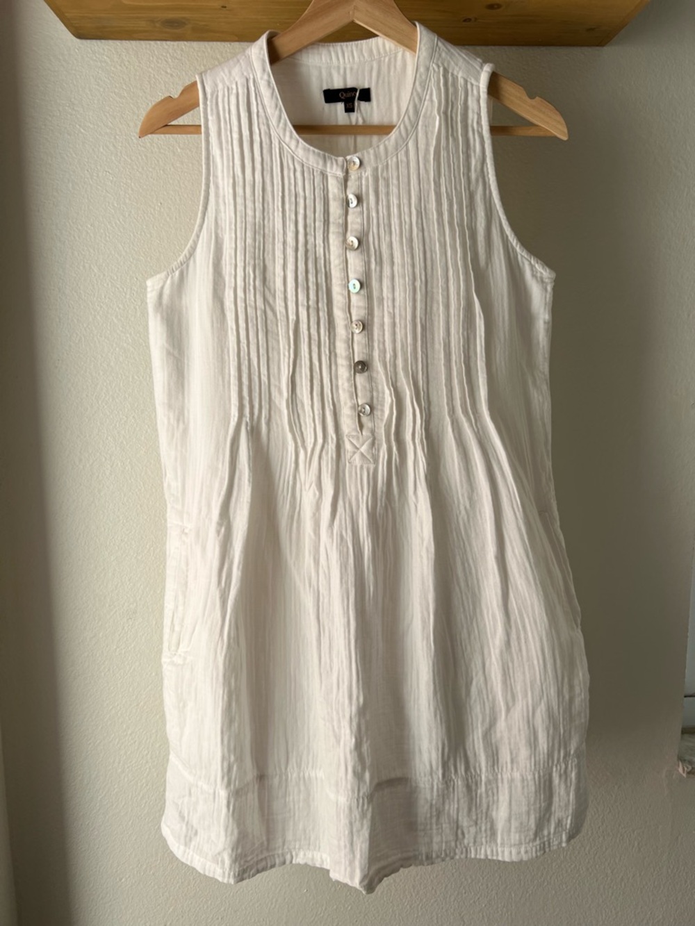 Quince White Pintuck Sleeveless Dress